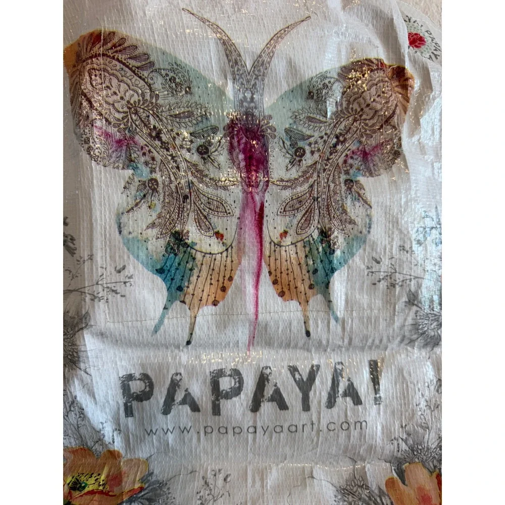 Papaya Art Butterfly Floral‎ Reusable Tote Bag Woven Shopper White Boho